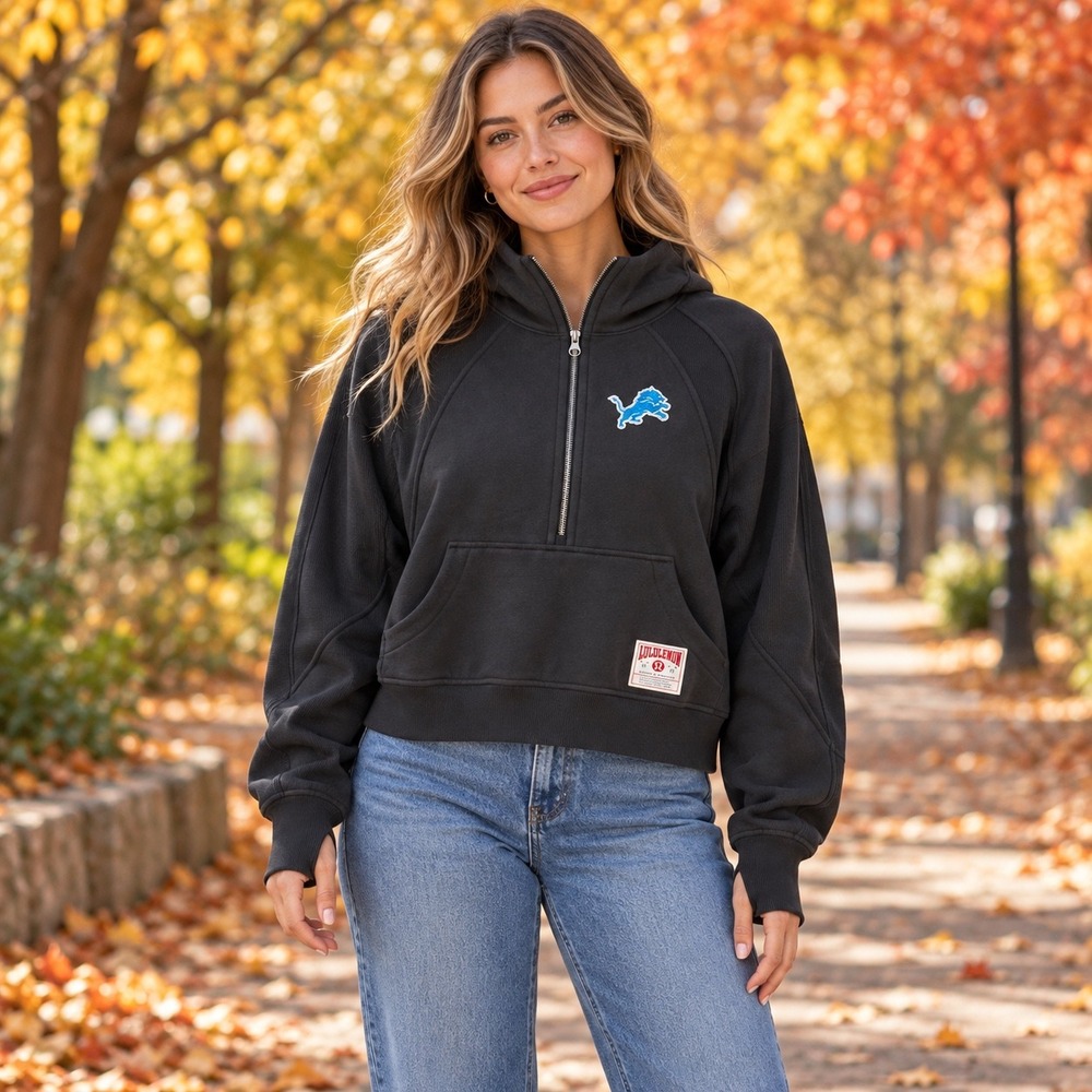 Lululemon Detroit Lions Scuba Oversized Half-Zip Hoodie Black M/L